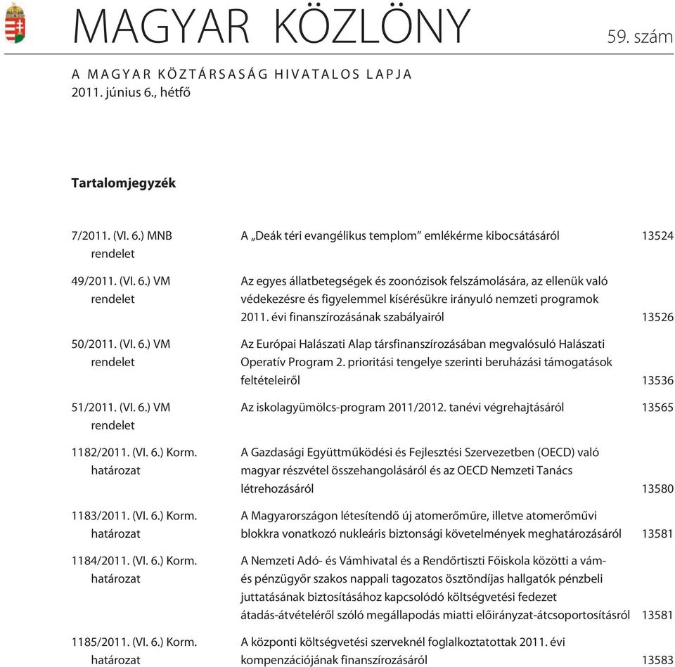 határozat 1183/2011.  határozat 1184/2011.  határozat 1185/2011.