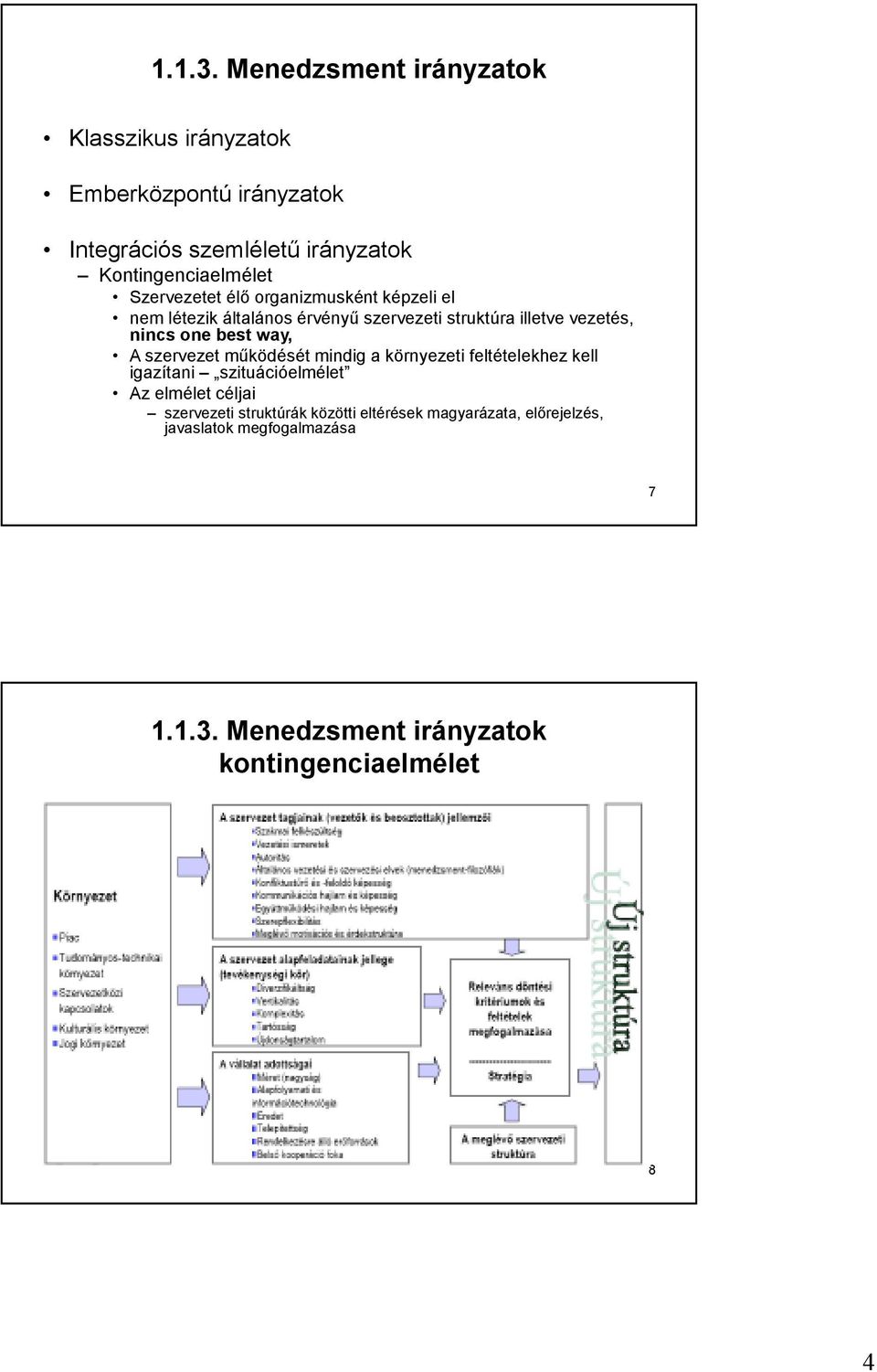 Szervezetet élő organizmusként képzeli el nem létezik általános érvényű szervezeti struktúra illetve vezetés, nincs one best