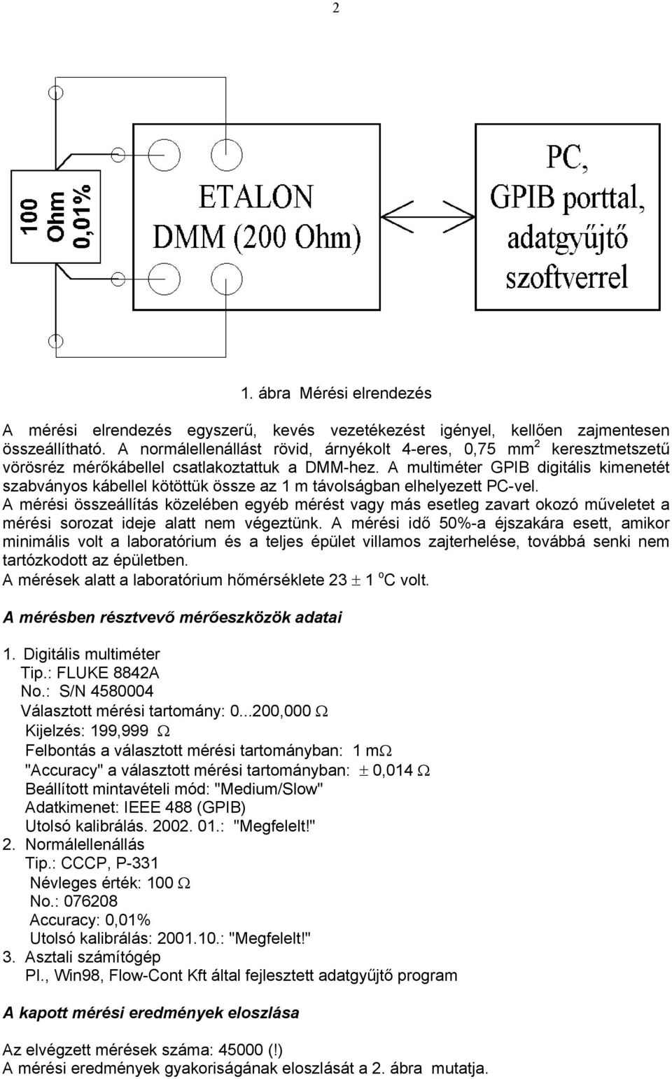 A multiméter GPIB digitális kimenetét szabványos kábellel kötöttük össze az 1 m távolságban elhelyezett PC-vel.