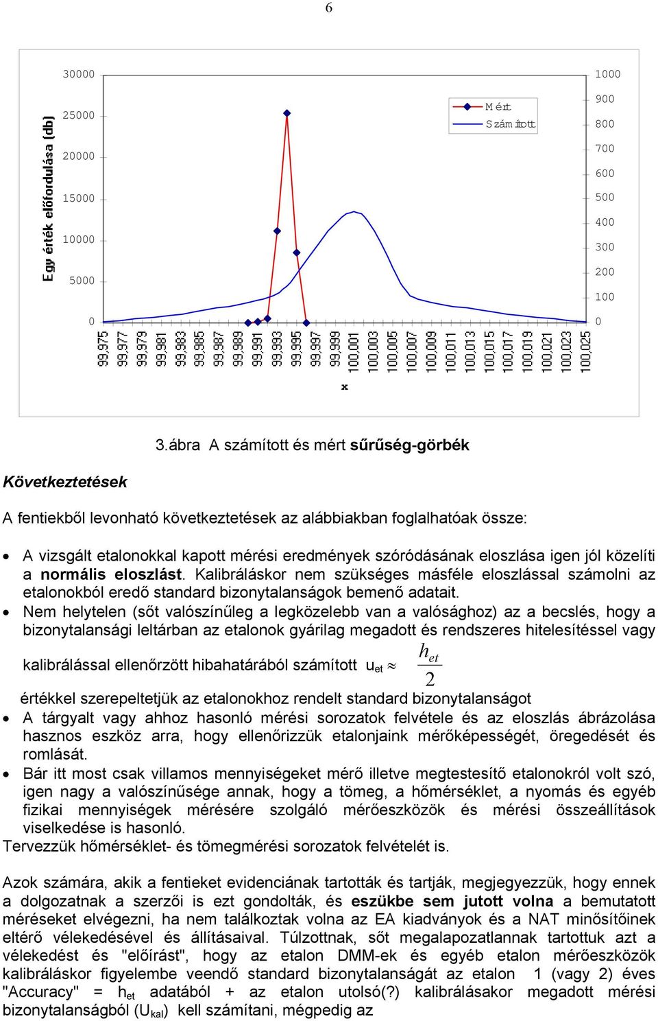 eloszlása igen jól közelíti a normális eloszlást. Kalibráláskor nem szükséges másféle eloszlással számolni az etalonokból eredő standard bizonytalanságok bemenő adatait.