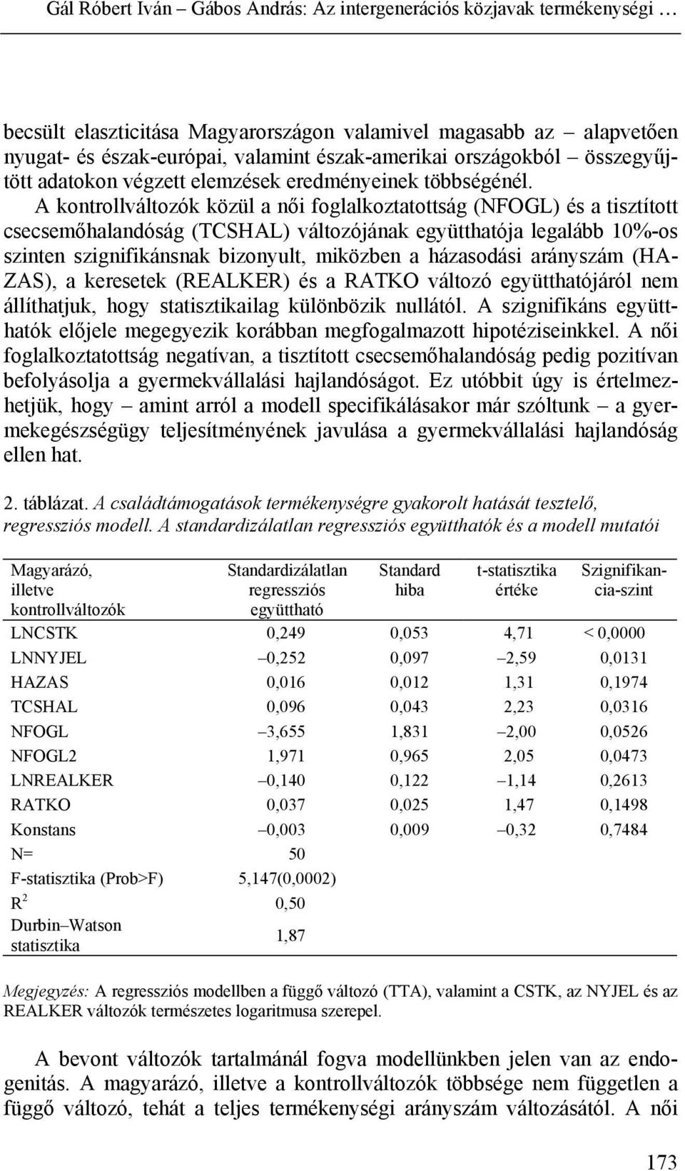 házasodási arányszám (HA- ZAS), a keresetek (REALKER) és a RATKO változó együtthatójáról nem állíthatjuk, hogy statisztikailag különbözik nullától.