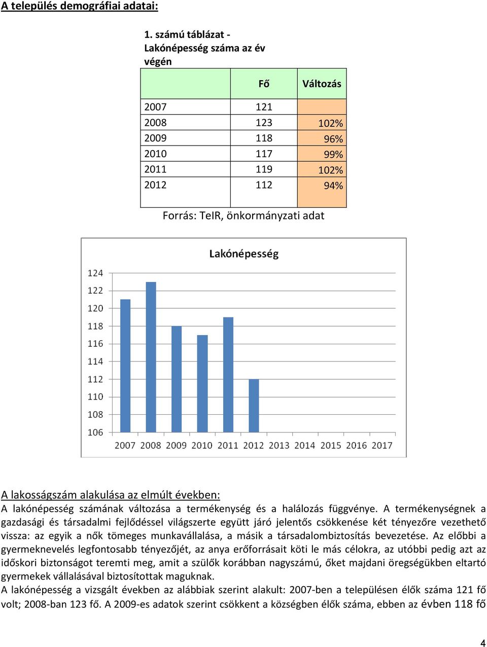 elmúlt években: A lakónépesség számának változása a termékenység és a halálozás függvénye.