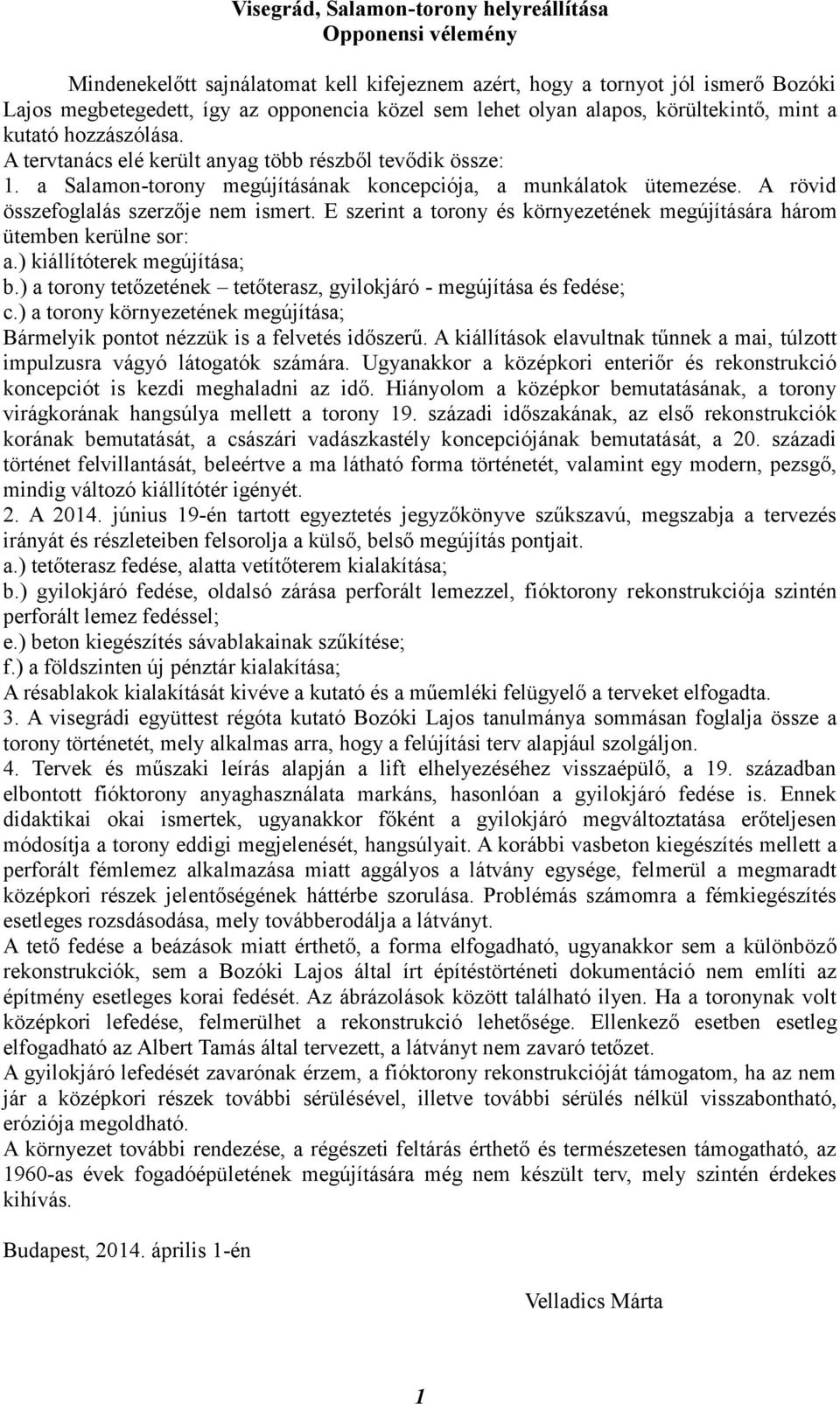 A rövid összefoglalás szerzője nem ismert. E szerint a torony és környezetének megújítására három ütemben kerülne sor: a.) kiállítóterek megújítása; b.