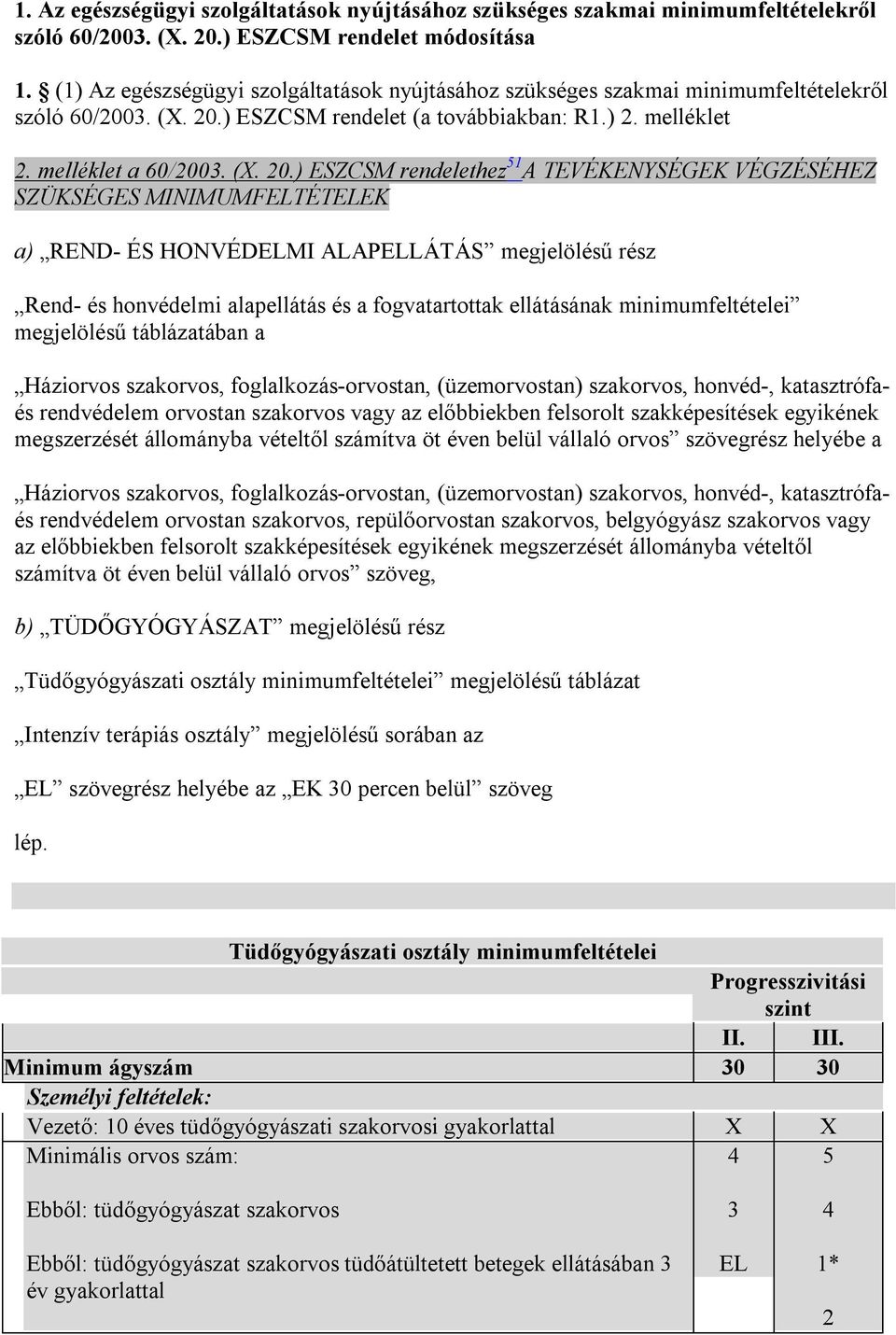 ) ESZCSM rendelet (a továbbiakban: R1.) 2. melléklet 2. melléklet a 60/2003. (X. 20.