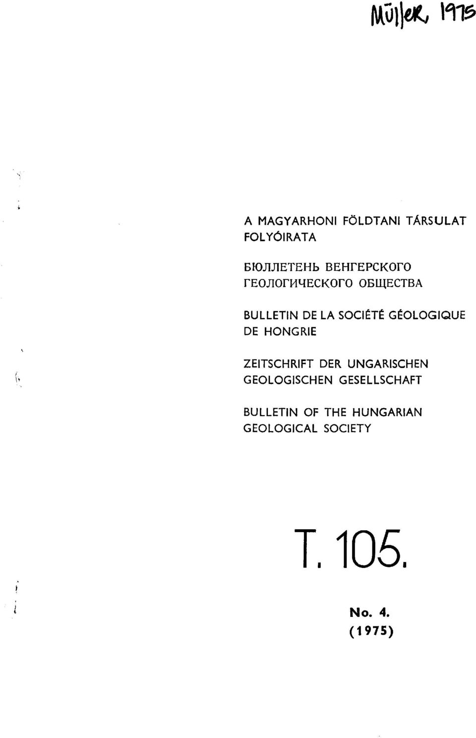 GÉOLOGIQUE DE HONGRIE ZEITSCHRIFT DER UNGARISCHEN GEOLOGISCHEN