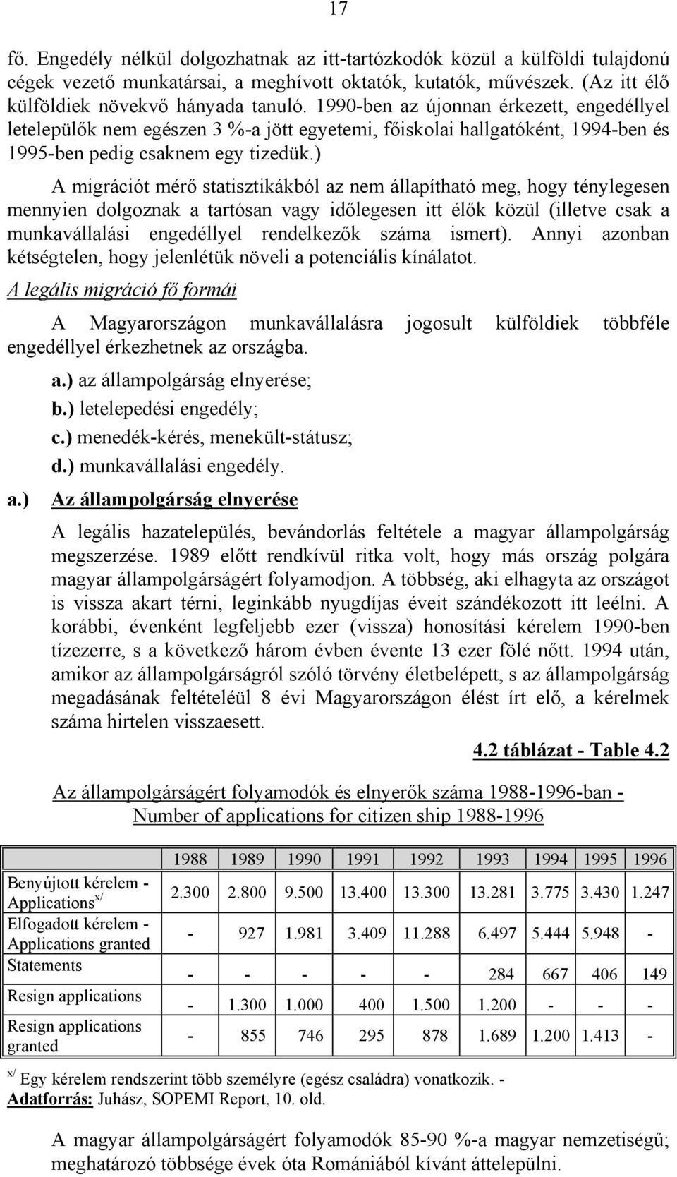 statisztikákból az nem állapítható meg, hogy ténylegesen mennyien dolgoznak a tartósan vagy id!legesen itt él!k közül (illetve csak a munkavállalási engedéllyel rendelkez!k száma ismert).