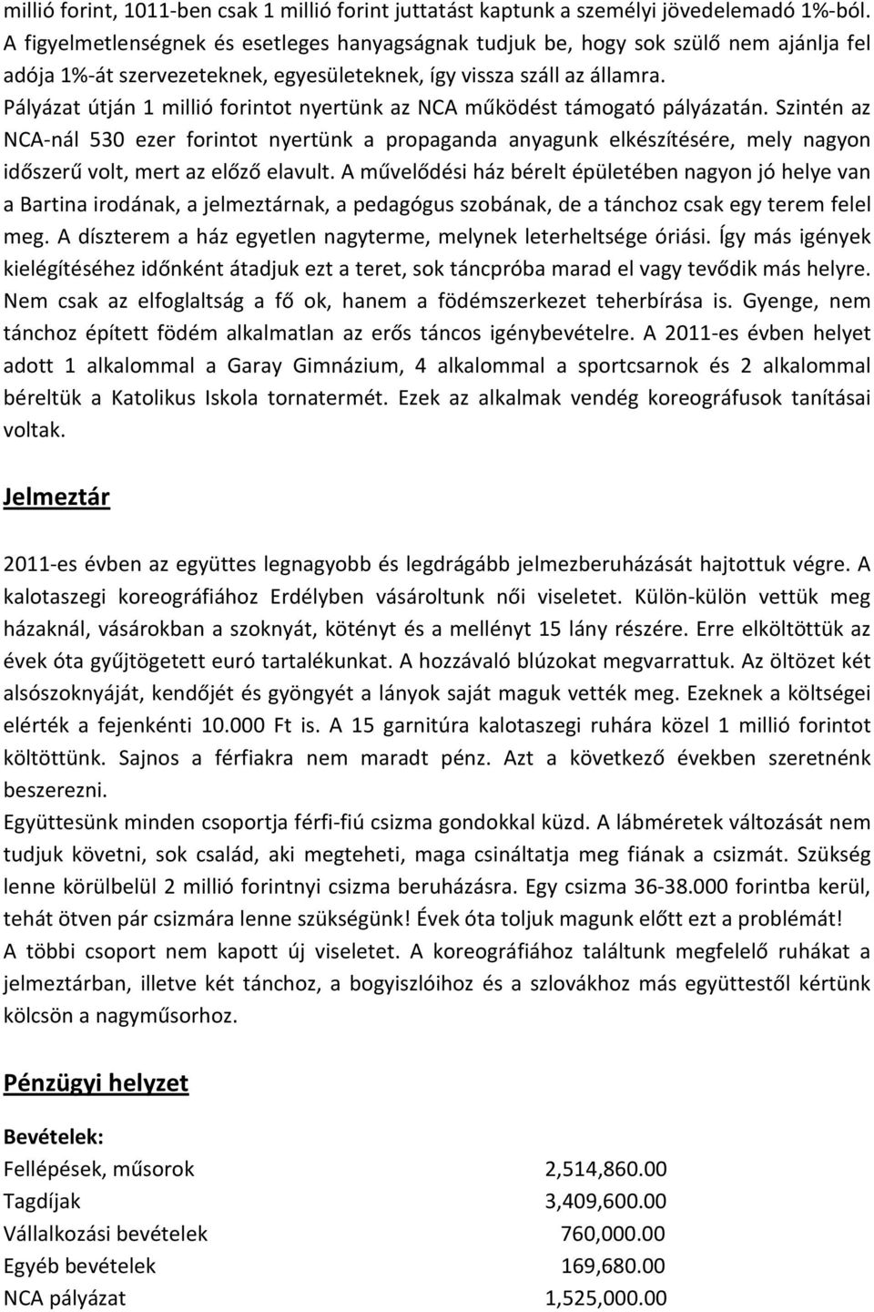 Pályázat útján 1 millió forintot nyertünk az NCA működést támogató pályázatán.