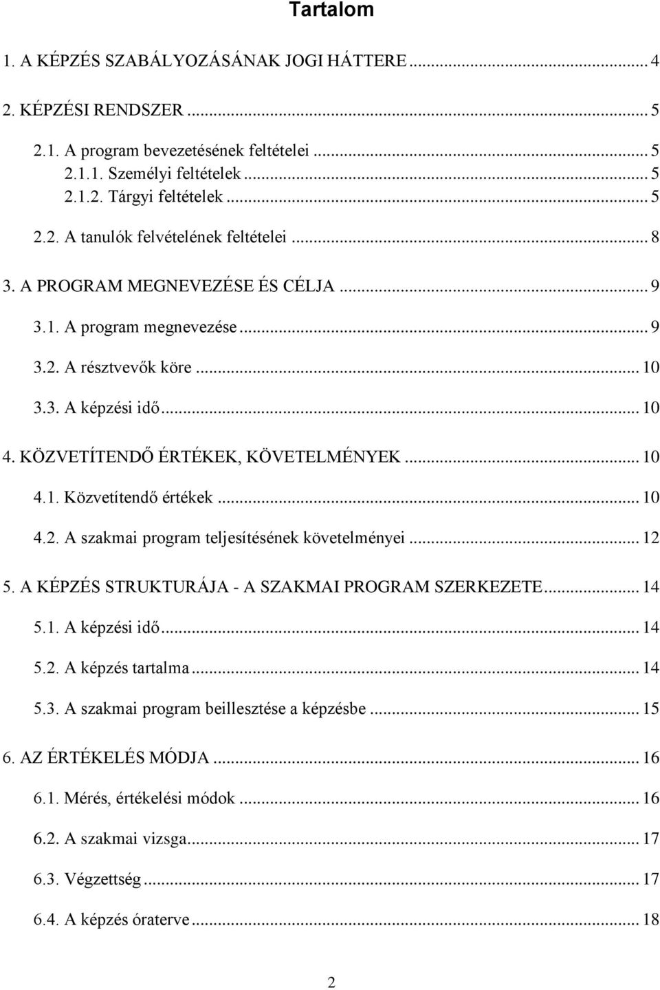 .. 10 4.2. A szakmai program teljesítésének követelményei... 12 5. A KÉPZÉS STRUKTURÁJA - A SZAKMAI PROGRAM SZERKEZETE... 14 5.1. A képzési idő... 14 5.2. A képzés tartalma... 14 5.3.