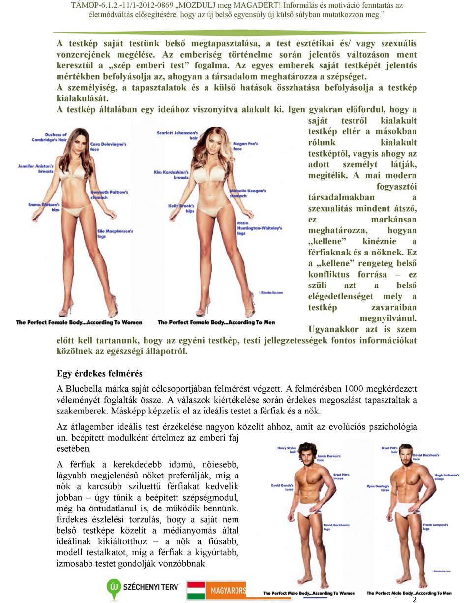 Az egyes emberek saját testképét jelentős mértékben befolyásolja az, ahogyan a társadalom meghatározza a szépséget.