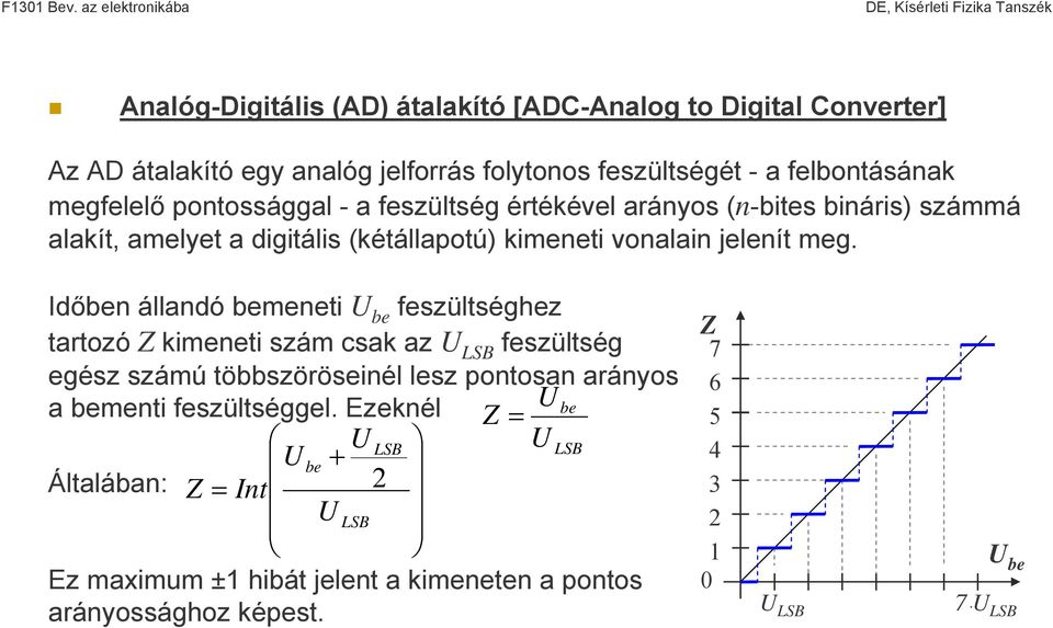 feszültségét - a felbotásáak megfelelő potossággal - a feszültség értékével aráyos (-bites biáris) számmá alakít, amelyet a digitális