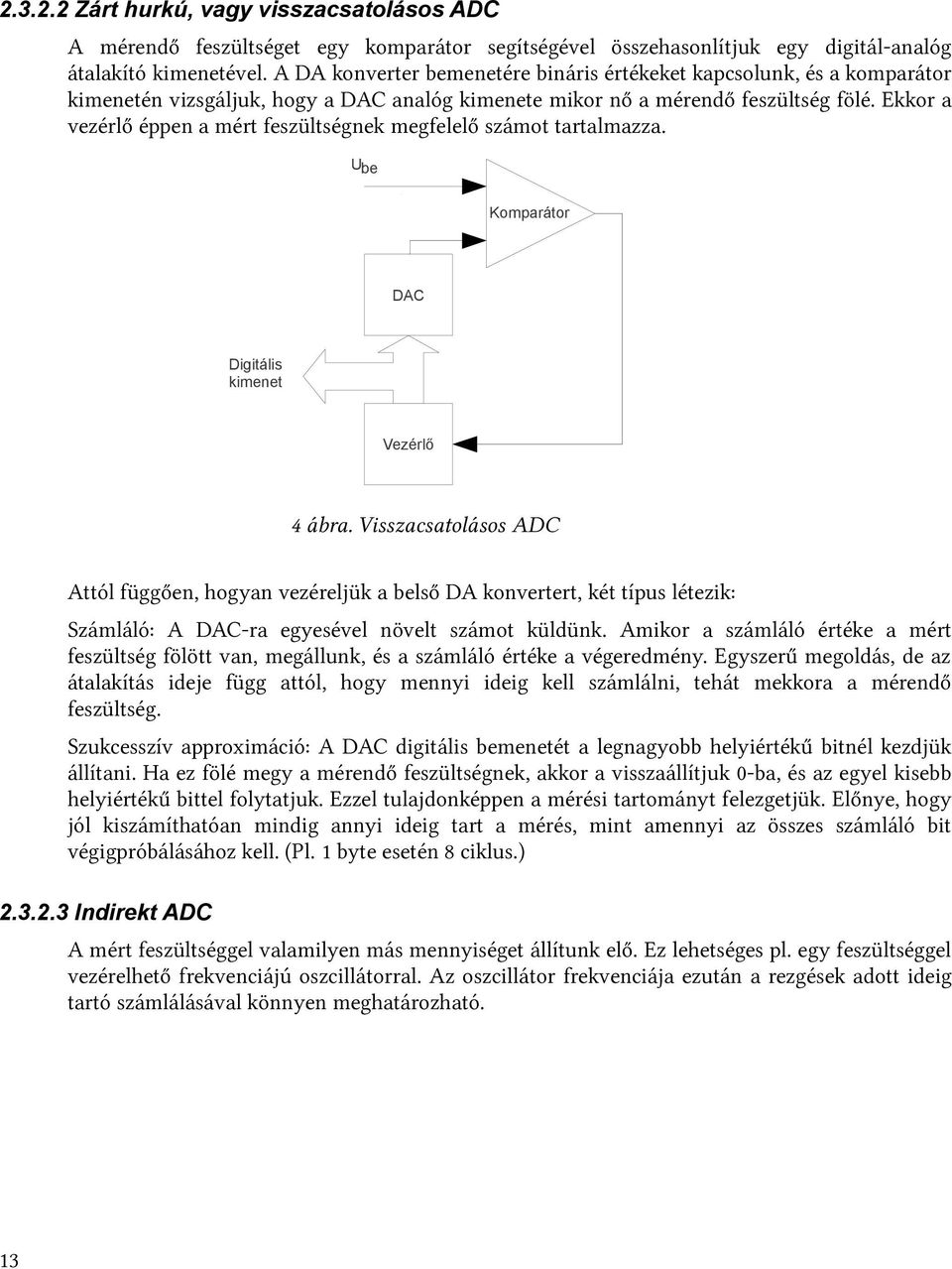 Ekkor a vezérlő éppen a mért feszültségnek megfelelő számot tartalmazza. Ube Komparátor DAC Digitális kimenet Vezérlő 4 ábra.