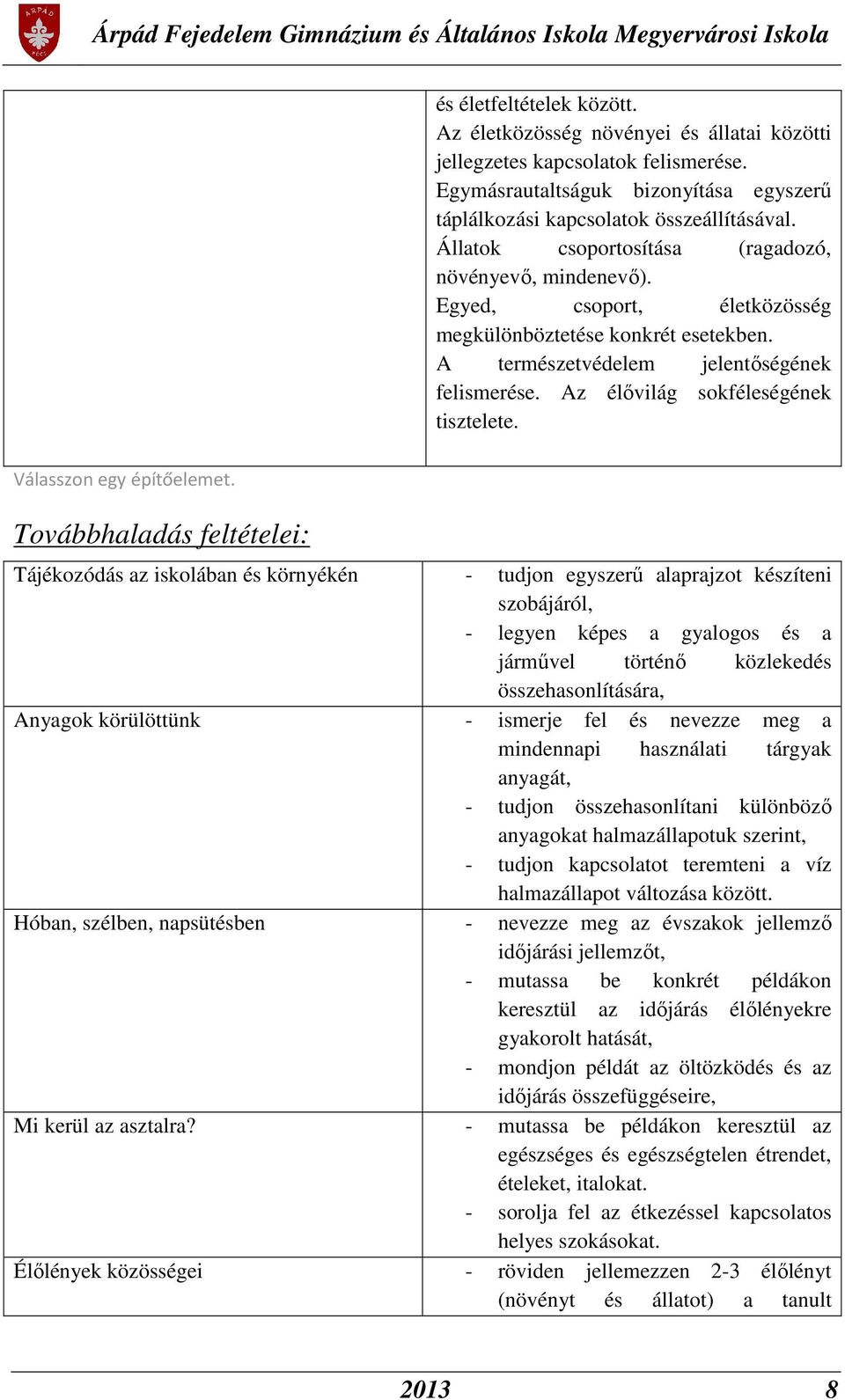 Az élővilág sokféleségének tisztelete. Válasszon egy építőelemet.