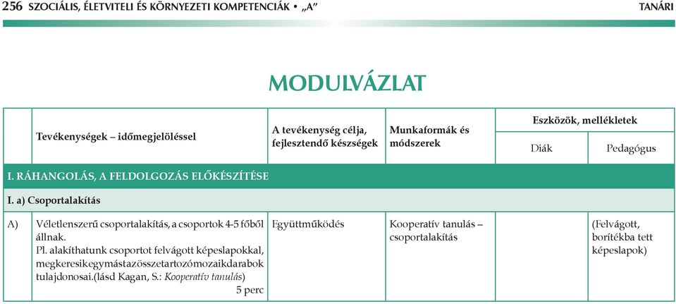 a) Csoportalakítás A) Véletlenszerű csoportalakítás, a csoportok 4-5 főből állnak. Pl.