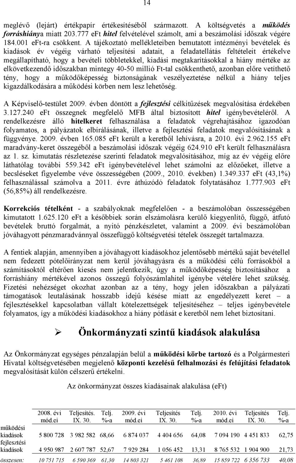 kiadási megtakarításokkal a hiány mértéke az elkövetkezendő időszakban mintegy 40-50 millió Ft-tal csökkenthető, azonban előre vetíthető tény, hogy a működőképesség biztonságának veszélyeztetése