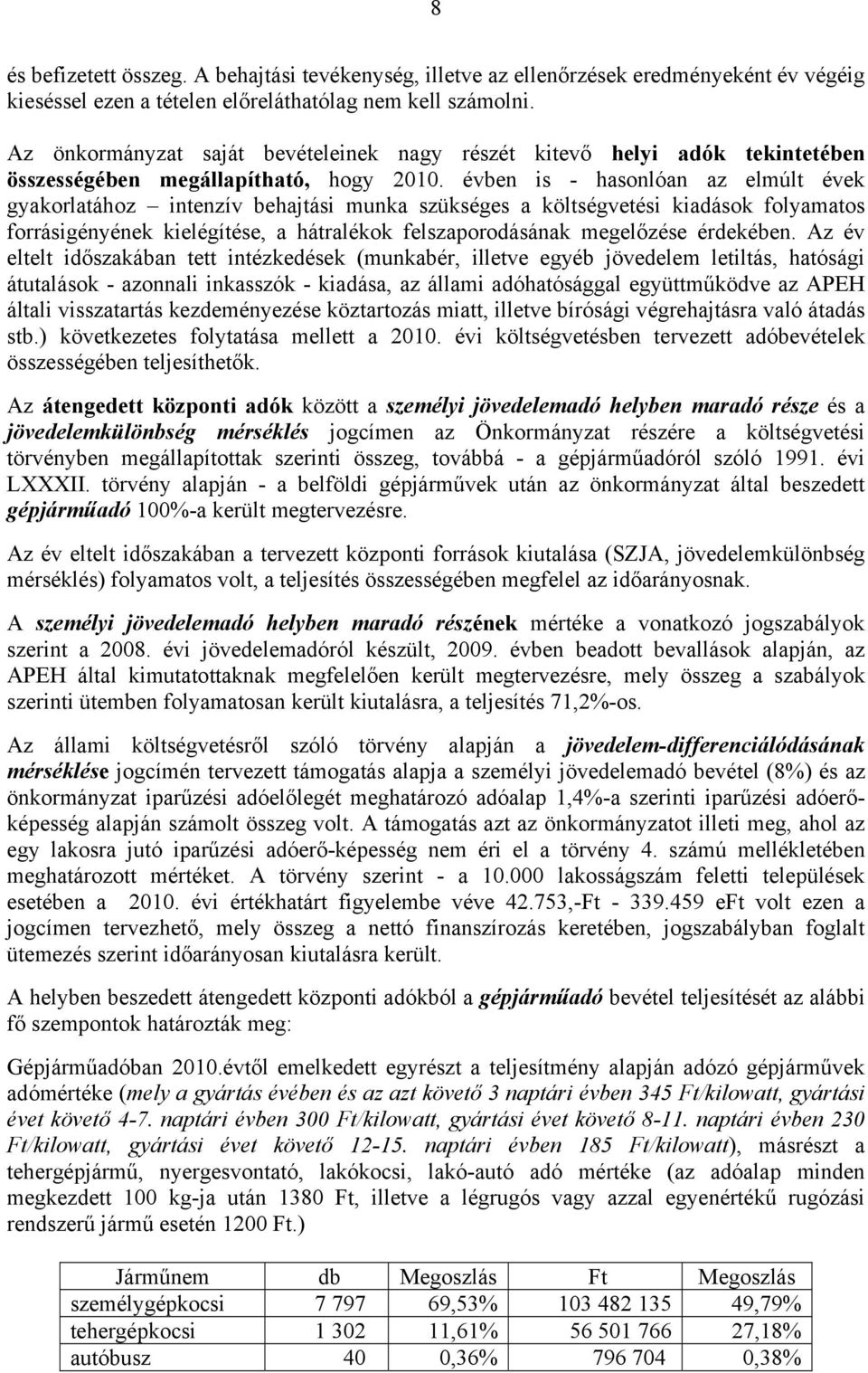 évben is - hasonlóan az elmúlt évek gyakorlatához intenzív behajtási munka szükséges a költségvetési kiadások folyamatos forrásigényének kielégítése, a hátralékok felszaporodásának megelőzése