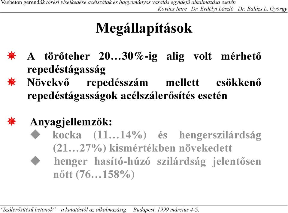 esetén Anyagjellemzők: kocka (11 14%) és hengerszilárdság (21 27%)