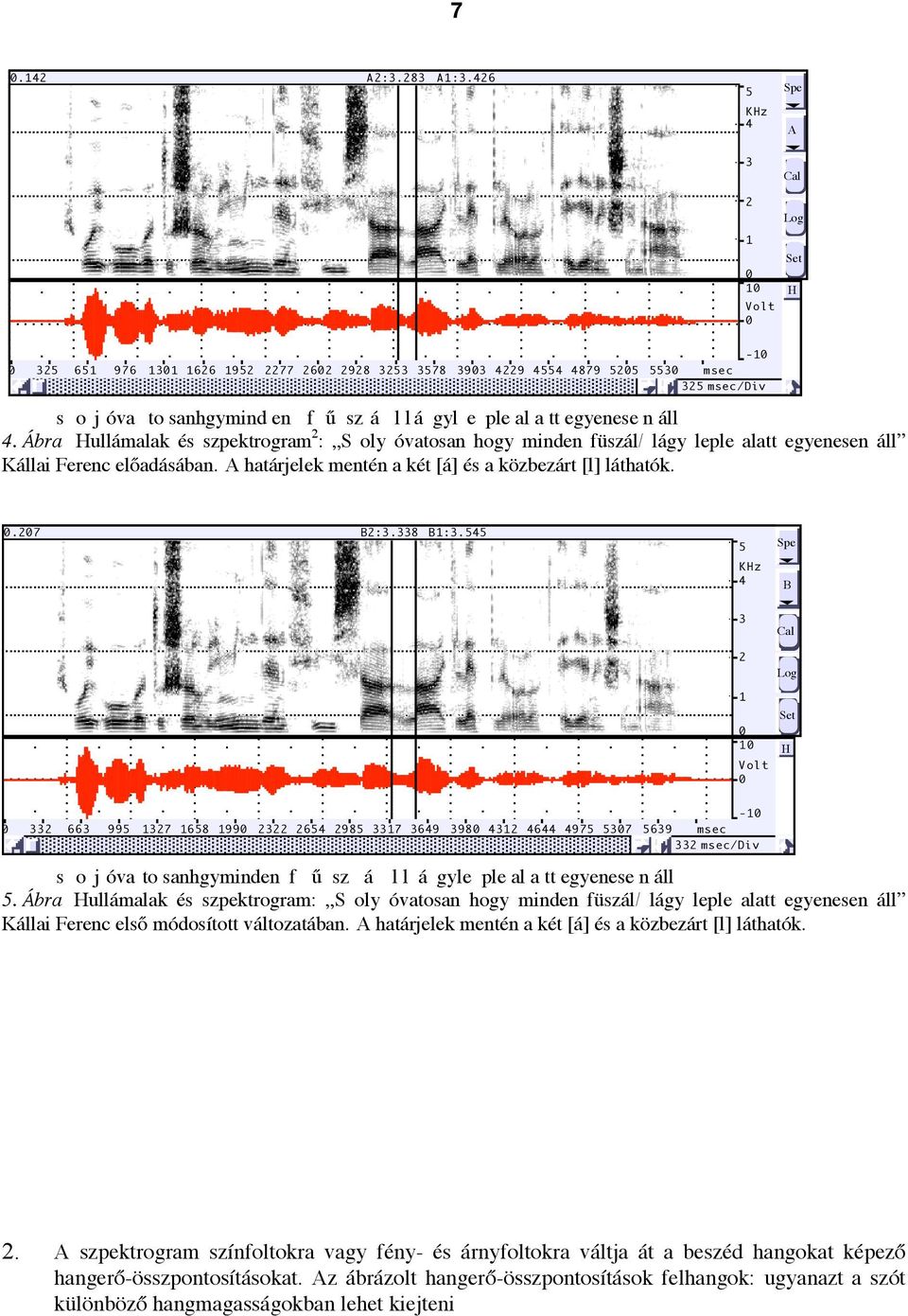 tt egyenese n áll 4. Ábra Hullámalak és szpektrogram 2 : S oly óvatosan hogy minden füszál/ lágy leple alatt egyenesen áll Kállai Ferenc előadásában.