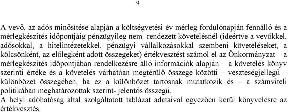 időpontjában rendelkezésre álló információk alapján a követelés könyv szerinti értéke és a követelés várhatóan megtérülő összege közötti veszteségjellegű különbözet összegében, ha ez a