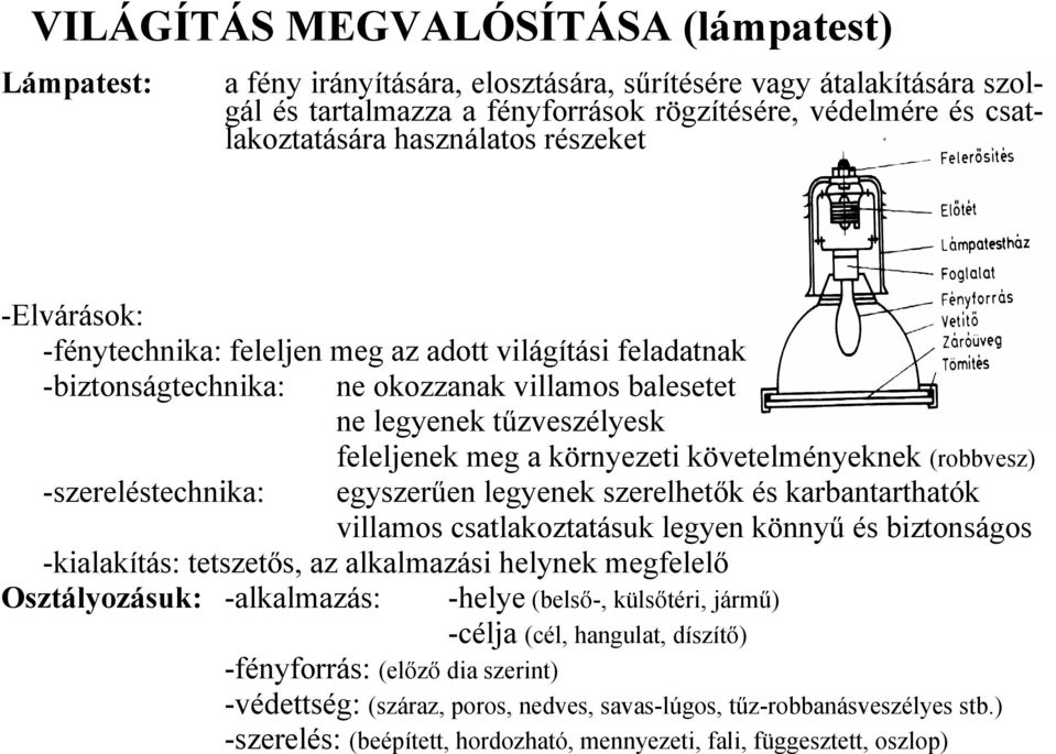 követelményeknek (robbvesz) -szereléstechnika: egyszerűen legyenek szerelhetők és karbantarthatók villamos csatlakoztatásuk legyen könnyű és biztonságos -kialakítás: tetszetős, az alkalmazási helynek