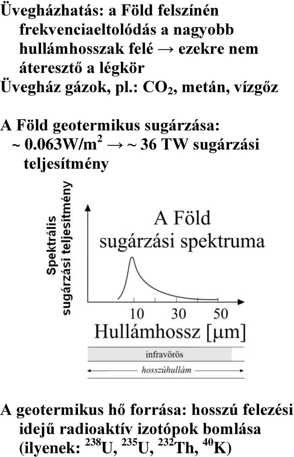 : CO 2, metán, vízgőz A Föld geotermikus sugárzása: ~ 0.