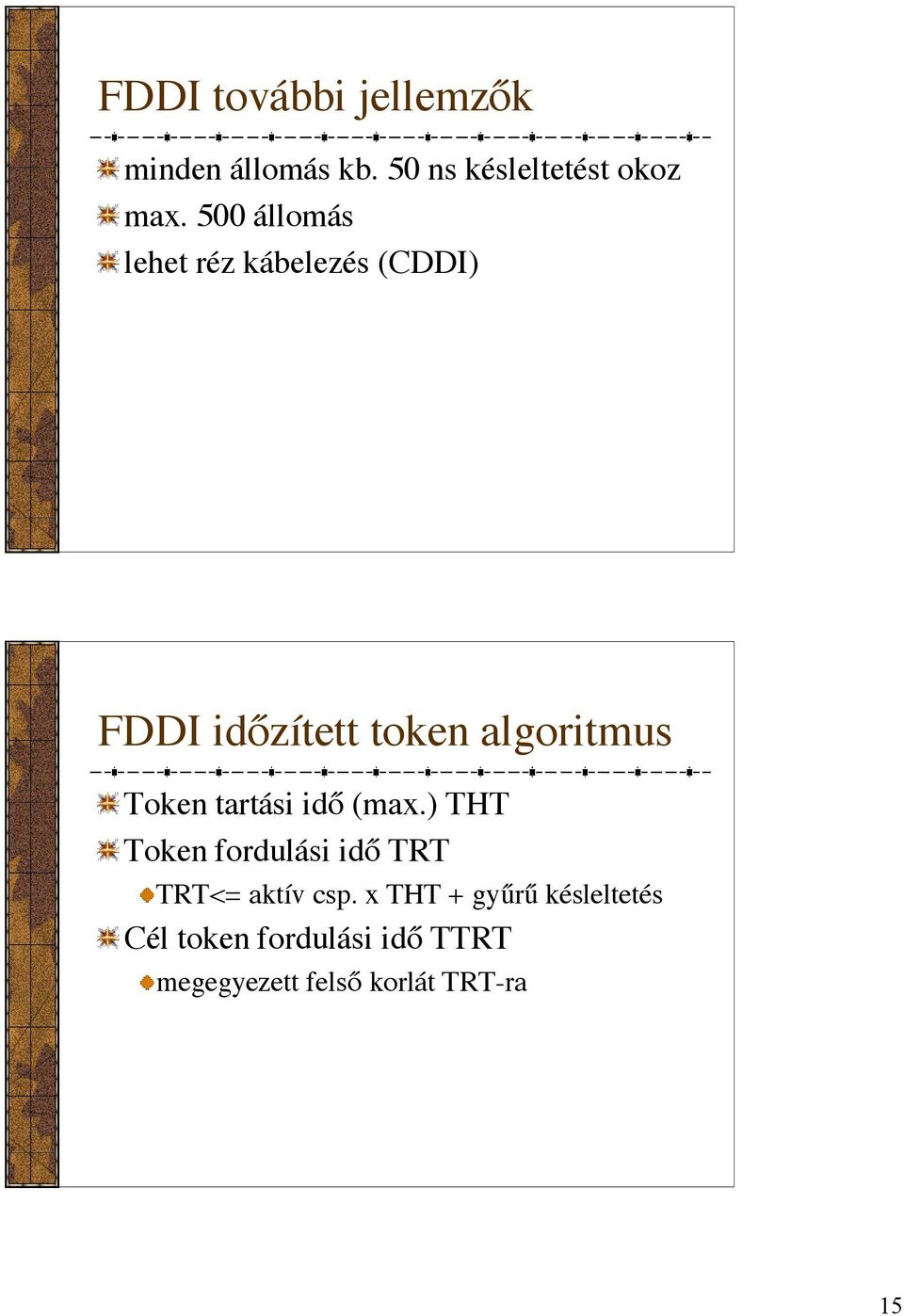 Token tartási idő (max.) THT Token fordulási idő TRT TRT<= aktív csp.