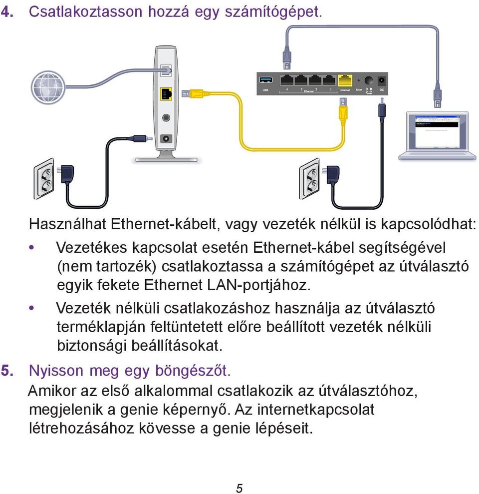 csatlakoztassa a számítógépet az útválasztó egyik fekete Ethernet LAN-portjához.