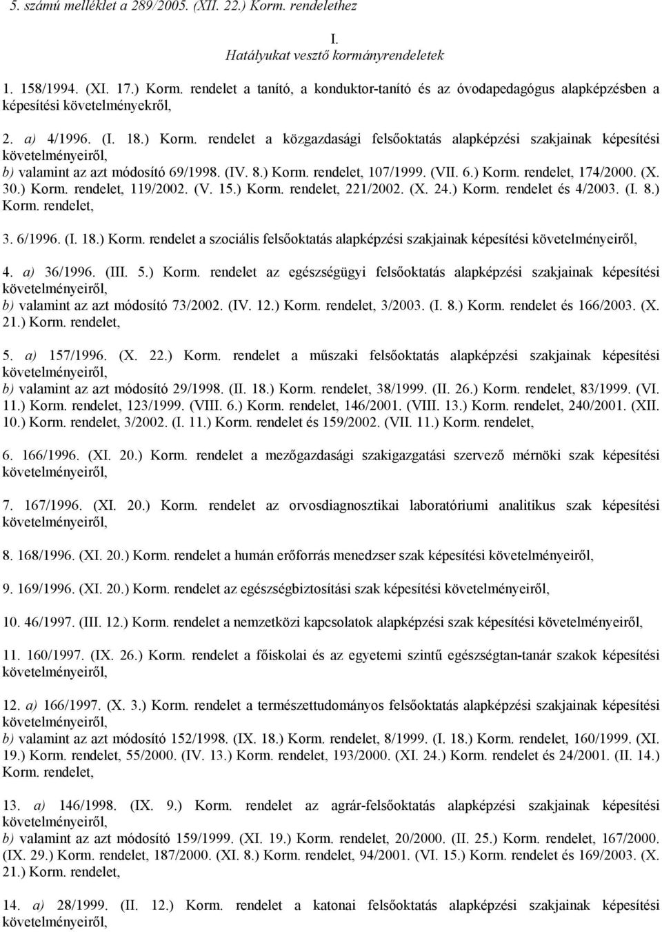 (X. 30.) Korm. rendelet, 119/2002. (V. 15.) Korm. rendelet, 221/2002. (X. 24.) Korm. rendelet és 4/2003. (I. 8.) Korm. rendelet, 3. 6/1996. (I. 18.) Korm. rendelet a szociális felsőoktatás alapképzési szakjainak képesítési 4.