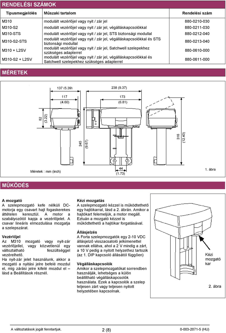 modullal 880-0213-040 M310 + L2SV modulált vezérlőjel vagy nyit / zár jel, Satchwell szelepekhez szükséges adapterrel 880-0610-000 M310-S2 + L2SV modulált vezérlőjel vagy nyit / zár jel,