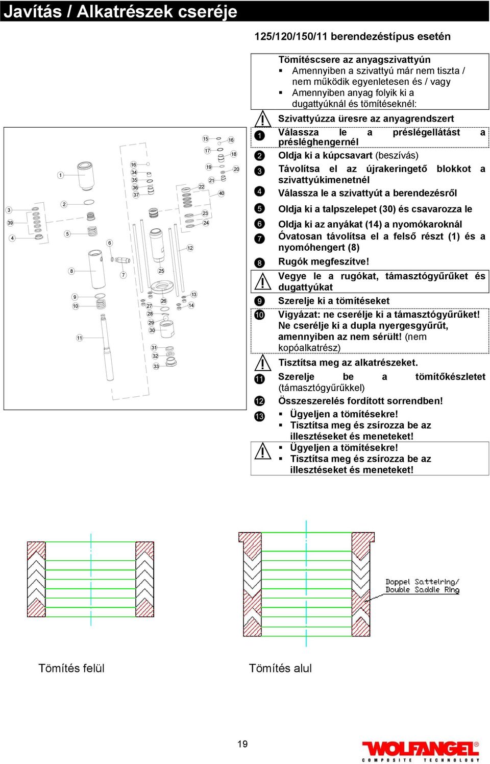 Távolítsa el az újrakeringető blokkot a szivattyúkimenetnél Válassza le a szivattyút a berendezésről 3 39 4 2 5 6 12 23 24 Oldja ki a talpszelepet (30) és csavarozza le Oldja ki az anyákat (14) a