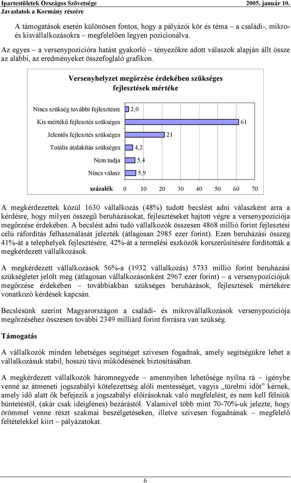 Versenyhelyzet megőrzése érdekében szükséges fejlesztések mértéke Nincs szükség további fejlesztésre 2,0 Kis mértékű fejlesztés szükséges 61 Jelentős fejlesztés szükséges 21 Totális átalakítás