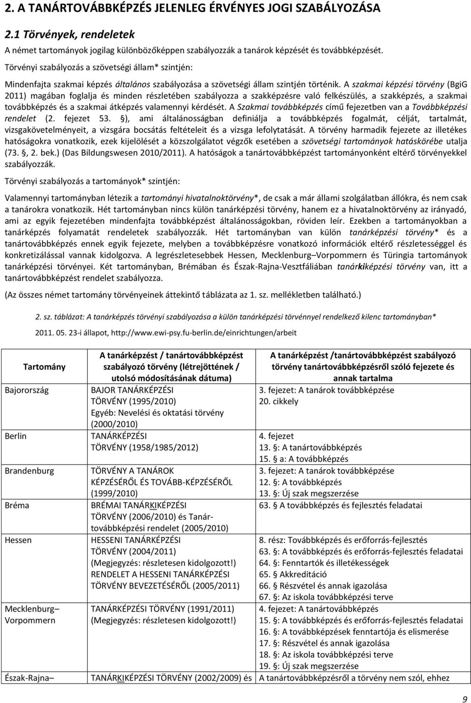 A szakmai képzési törvény (BgiG 2011) magában foglalja és minden részletében szabályozza a szakképzésre való felkészülés, a szakképzés, a szakmai továbbképzés és a szakmai átképzés valamennyi