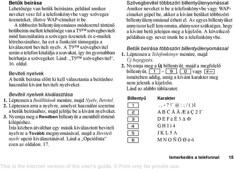 kiválasztott beviteli nyelv. A T9 szövegbevitel során a telefon kitalálja a szavakat, így ön gyorsabban beírhatja a szövegeket. Lásd: T9 szövegbevitel, 16. oldal.