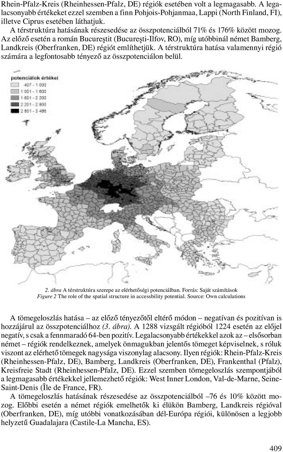 A térstruktúra hatásának részesedése az összpotenciálból 71% és 176% között mozog.