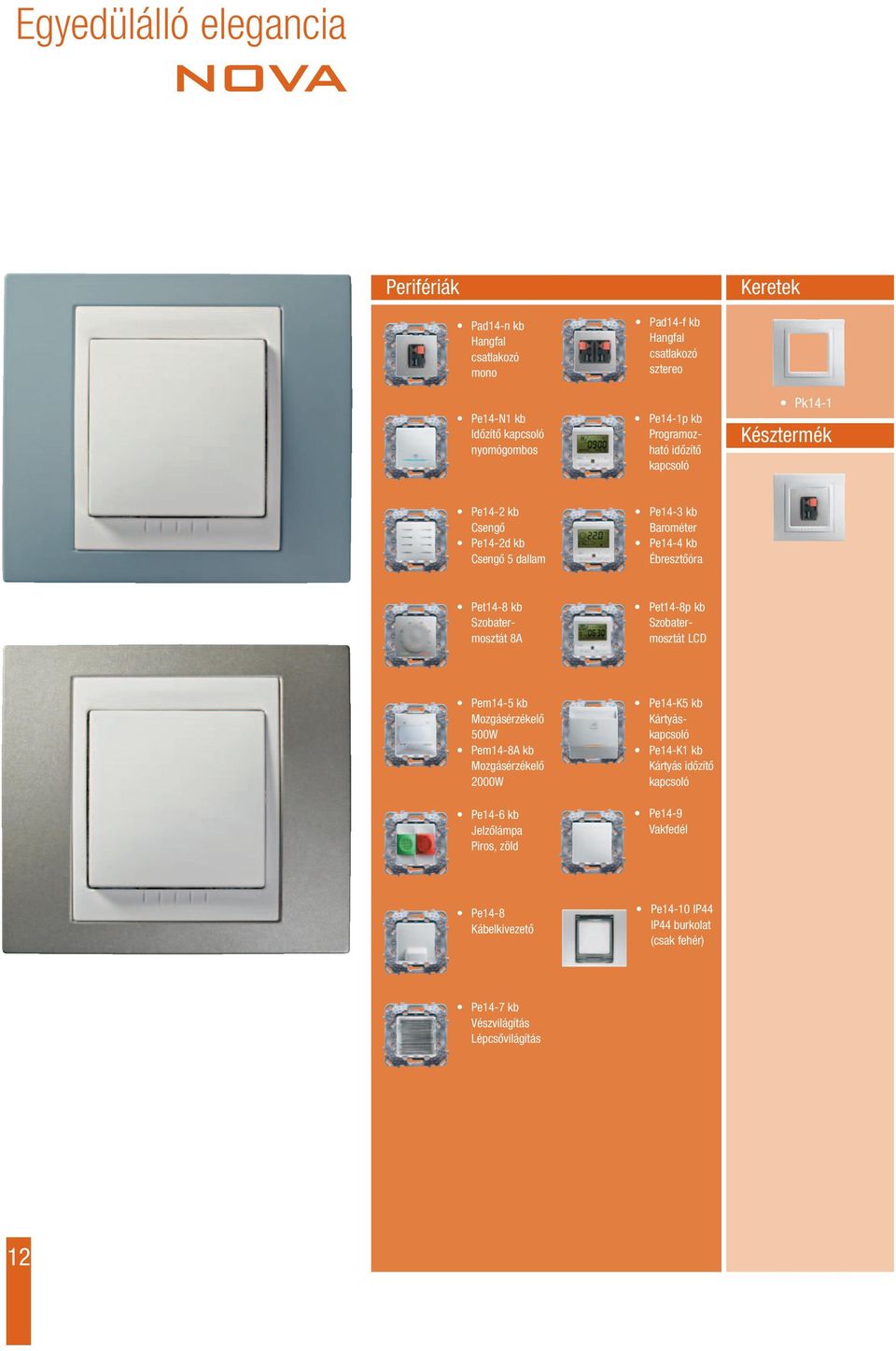 Szobatermosztát LCD Pem14-5 kb Mozgásérzékelô 500W Pem14-8A kb Mozgásérzékelô 2000W Pe14-6 kb Jelzôlámpa Piros, zöld Pe14-K5 kb Kártyáskapcsoló