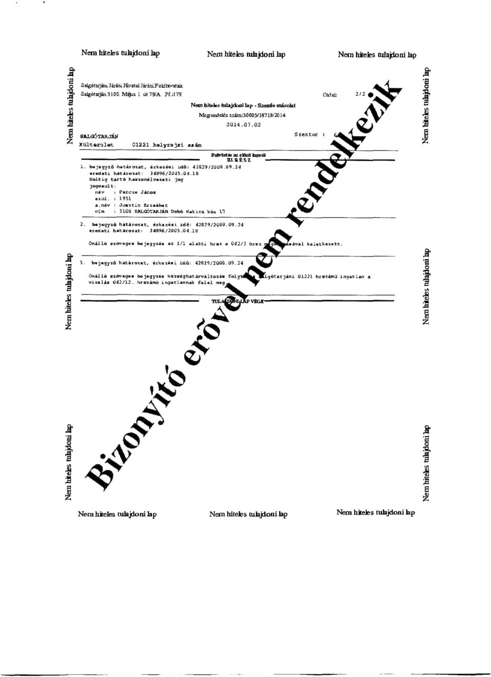 Oldal: 2 /2 SALGÓTXRJWÍ K ü l t o r u l a t 0 1 2 2 1 h e l y r a j z i s z á m Nem fahelfts tulajdoni lap - Szemle másolat Megrendelés s eám :30005/18713/2014 2 0 1 4.0 7.