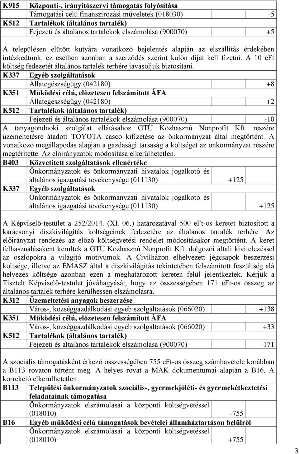 A 10 eft költség fedezetét általános tartalék terhére javasoljuk biztosítani.