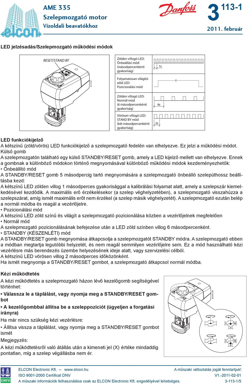 fedelén van elhelyezve. Ez jelzi a működési módot. Külső gomb A szelepmozgatón található egy külső STANDBY/RESET gomb, amely a LED kijelző mellett van elhelyezve.