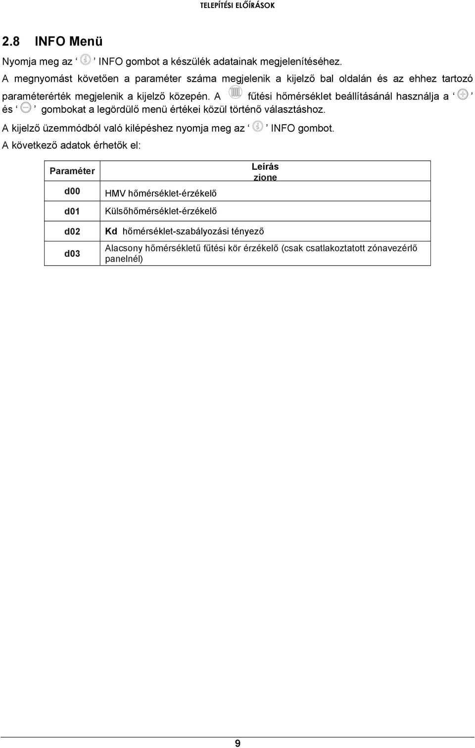 A fűtési hőmérséklet beállításánál használja a és gombokat a legördülő menü értékei közül történő választáshoz.