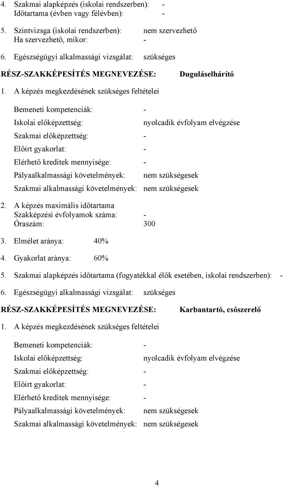 A képzés megkezdésének szükséges feltételei emeneti kompetenciák: - Iskolai előképzettség: Szakmai előképzettség: - Előírt gyakorlat: - Elérhető kreditek mennyisége: - Pályaalkalmassági