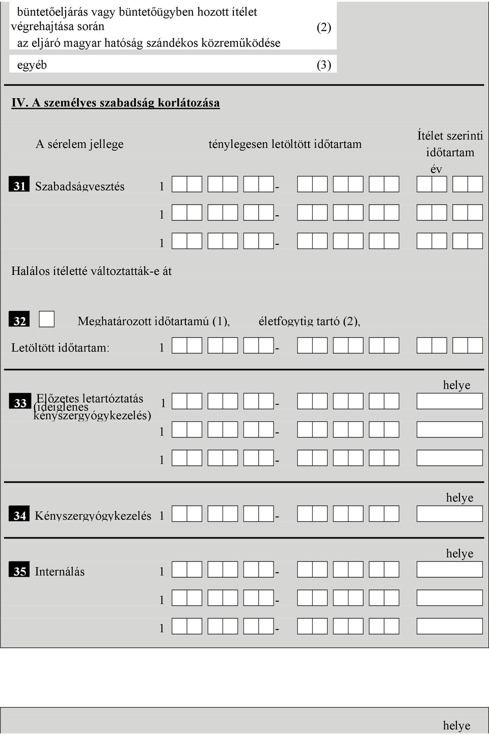 A személyes szabadság korlátozása A sérelem jellege 31 Szabadságvesztés ténylegesen letöltött időtartam Ítélet