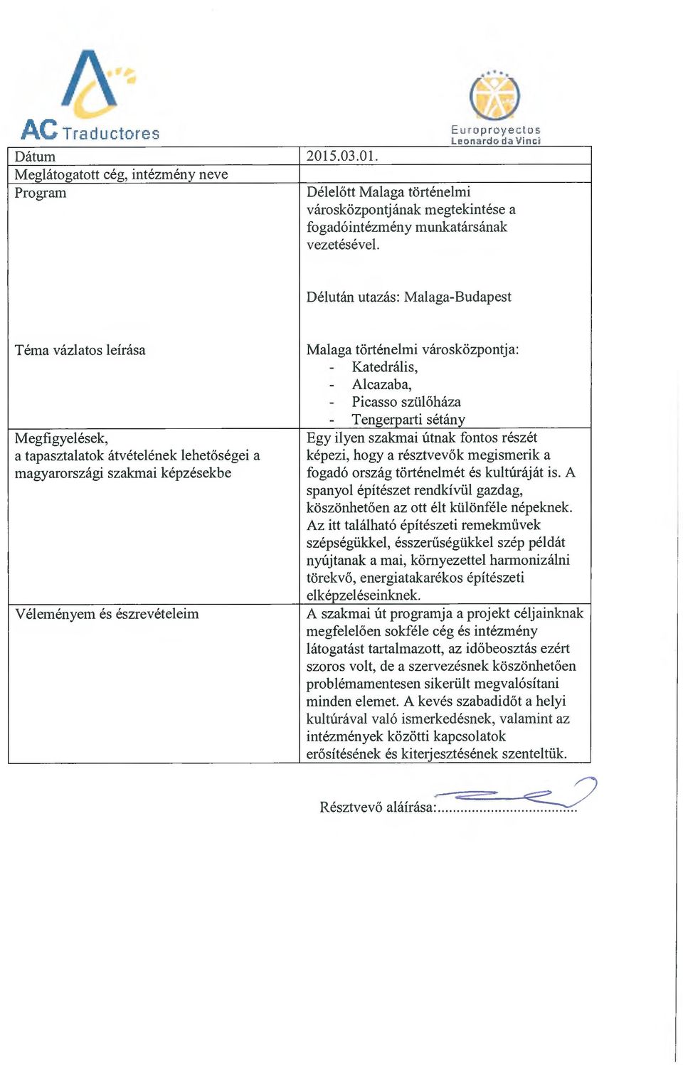 Picasso szülőháza - Tengerparti sétány Egy ilyen szakmai útnak fontos részét képezi, hogy a résztvevők megismerik a fogadó ország történelmét és kultúráját is.