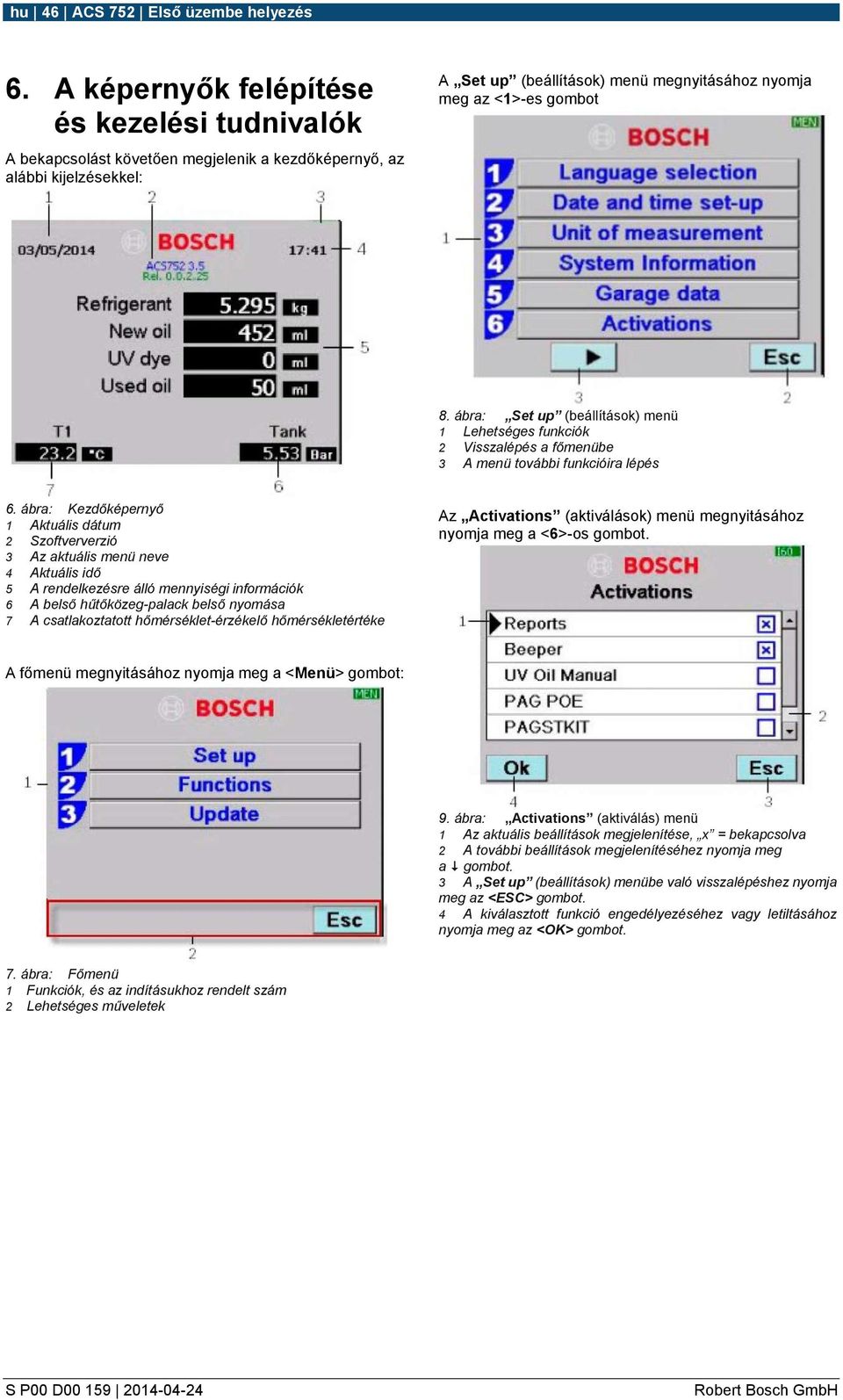 ábra: Set up (beállítások) menü 1 Lehetséges funkciók 2 Visszalépés a főmenübe 3 A menü további funkcióira lépés 6.