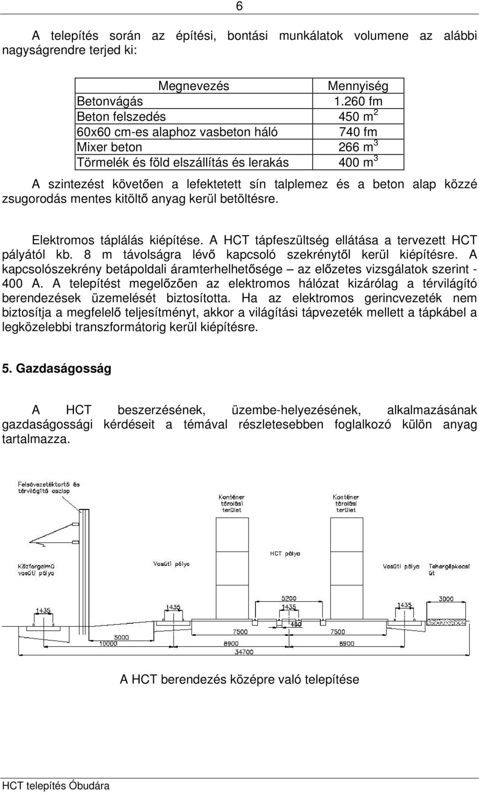 beton alap közzé zsugorodás mentes kitölt anyag kerül betöltésre. Elektromos táplálás kiépítése. A HCT tápfeszültség ellátása a tervezett HCT pályától kb.