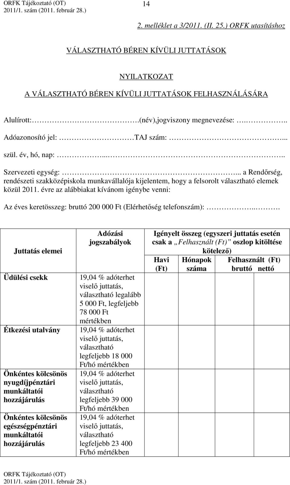 évre az alábbiakat kívánom igénybe venni: Az éves keretösszeg: bruttó 200 000 Ft (Elérhetőség telefonszám):.