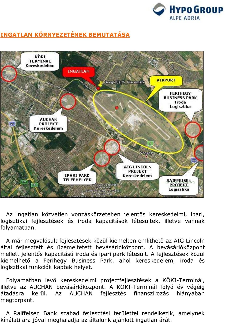 A fejlesztések közül kiemelhető a Ferihegy Business Park, ahol kereskedelem, iroda és logisztikai funkciók kaptak helyet.