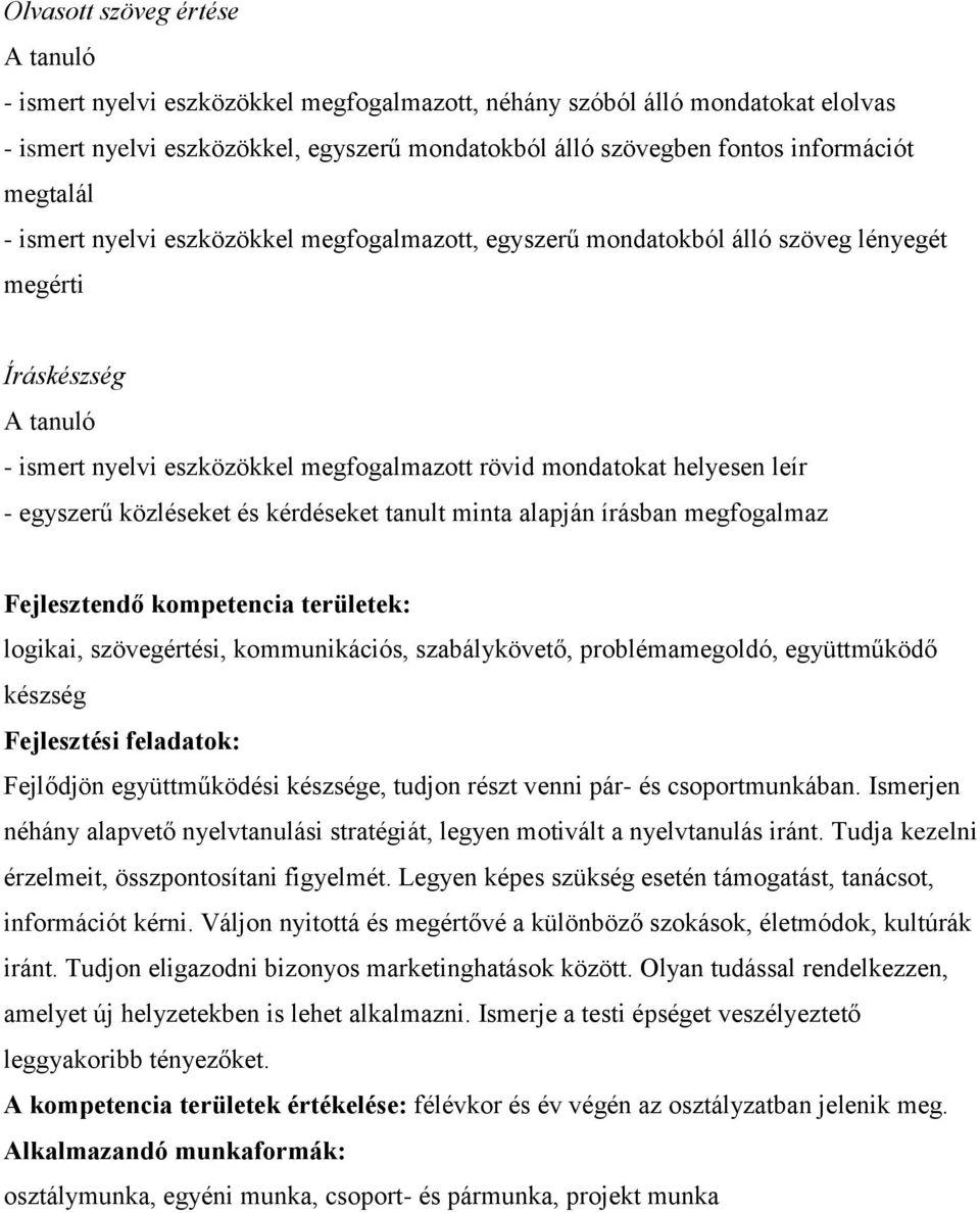 egyszerű közléseket és kérdéseket tanult minta alapján írásban megfogalmaz Fejlesztendő kompetencia területek: logikai, szövegértési, kommunikációs, szabálykövető, problémamegoldó, együttműködő