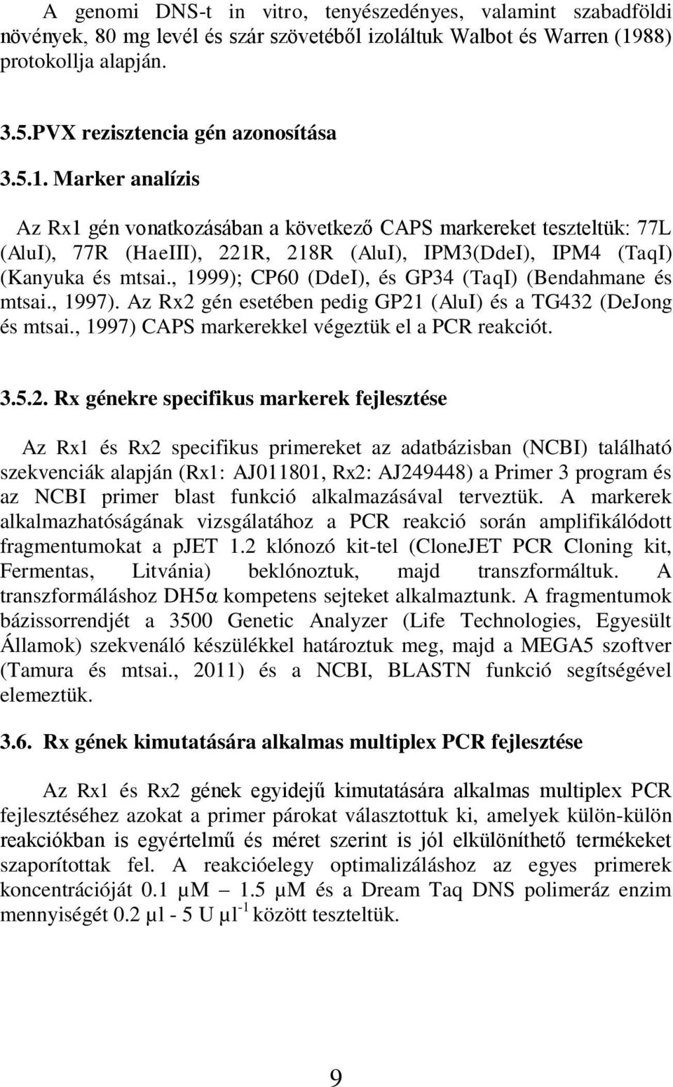 Marker analízis Az Rx1 gén vonatkozásában a következő CAPS markereket teszteltük: 77L (AluI), 77R (HaeIII), 221R, 218R (AluI), IPM3(DdeI), IPM4 (TaqI) (Kanyuka és mtsai.