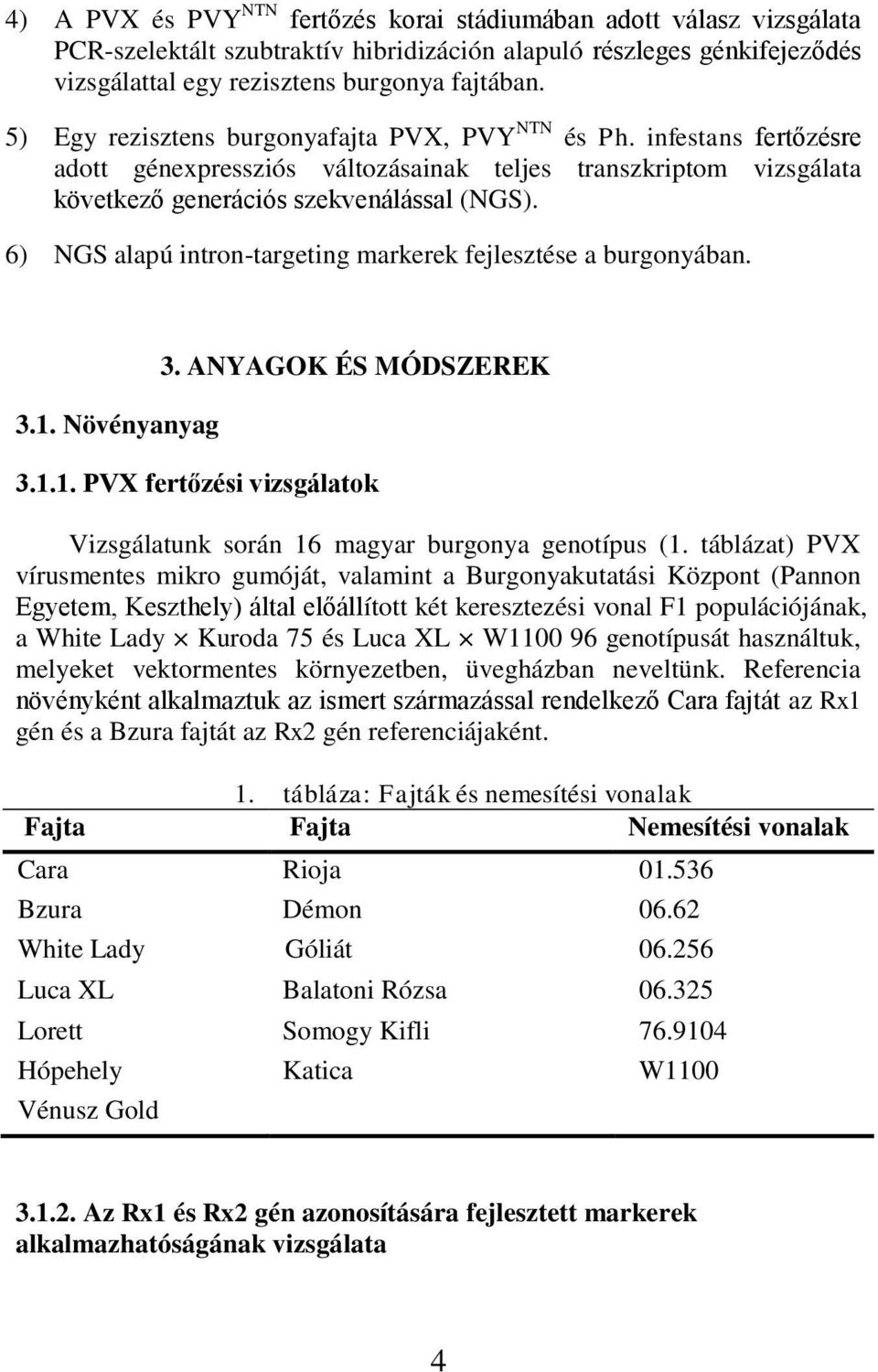 6) NGS alapú intron-targeting markerek fejlesztése a burgonyában. 3.1. Növényanyag 3. ANYAGOK ÉS MÓDSZEREK 3.1.1. PVX fertőzési vizsgálatok Vizsgálatunk során 16 magyar burgonya genotípus (1.