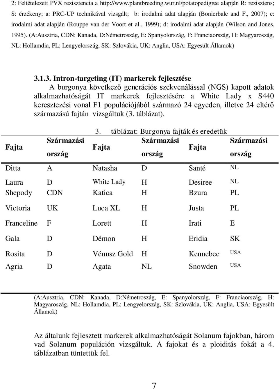 (A:Ausztria, CDN: Kanada, D:Németroszág, E: Spanyolország, F: Franciaország, H: Magyaroszág, NL: Hollamdia, PL: Lengyelország, SK: Szlovákia, UK: Anglia, USA: Egyesült Államok) Fajta 3.