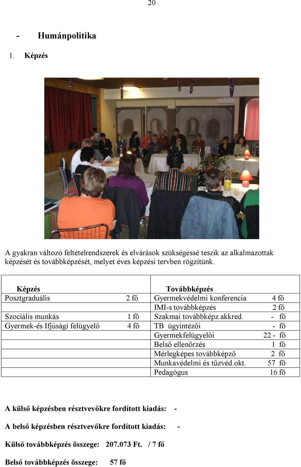 Képzés Továbbképzés Posztgraduális 2 fő Gyermekvédelmi konferencia 4 fő IMI-s továbbképzés 2 fő Szociális munkás 1 fő Szakmai továbbképz.akkred.